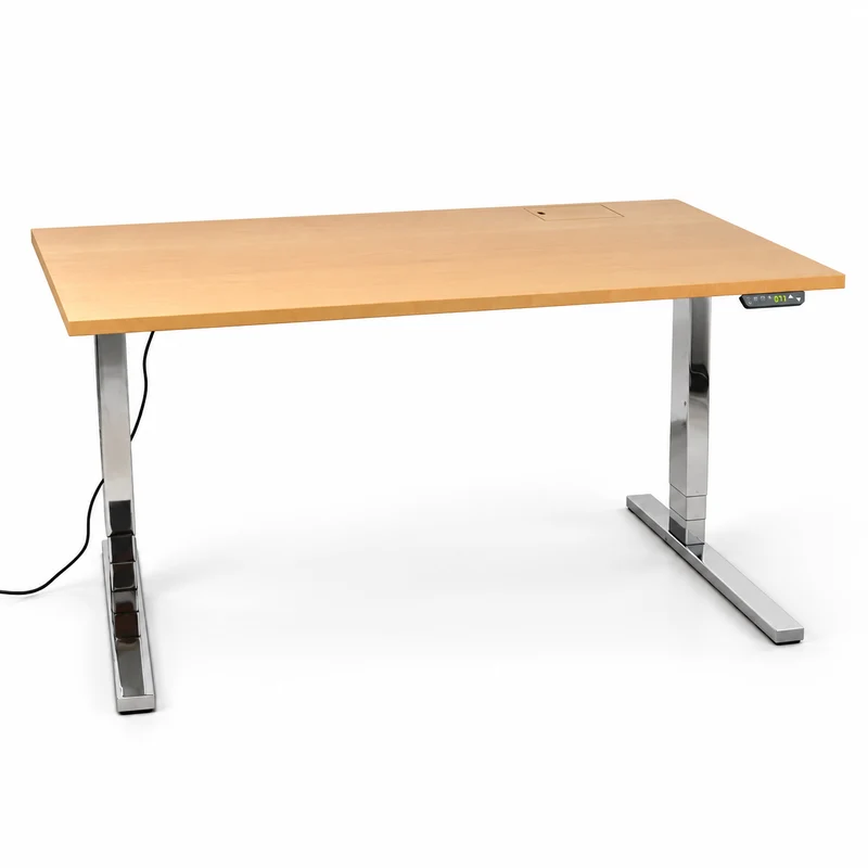 Dobergo Schreibtisch elektrisch höhenverstellbar 160x80cm Ahorn/Chrom