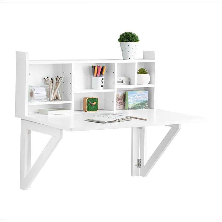 SoBuy | Wandklapptisch mit integriertem Regal | Wandschrank | Esstisch | Weiß | FWT07-II-W