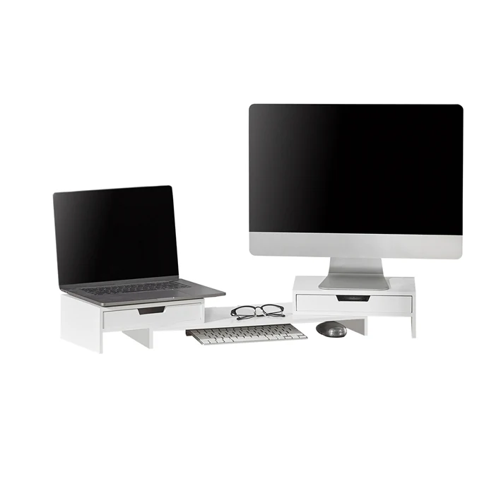SoBuy | Design Monitorerhöhung für 2 Monitore | Monitorständer mit 2 Schubladen | Bambus | BBF04-W