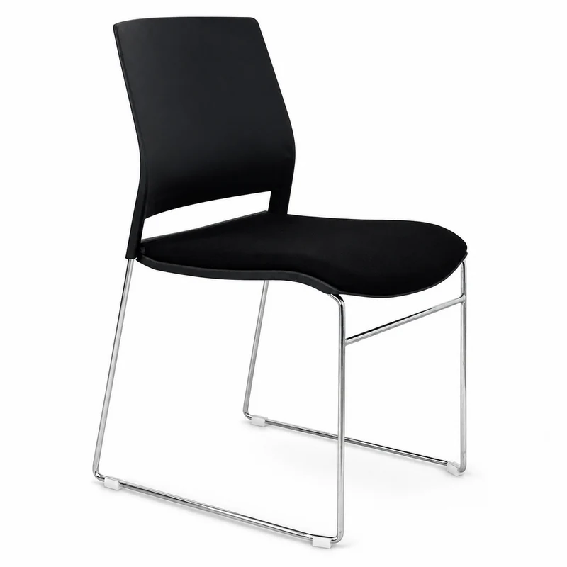 Stapelstuhl schwarz/Chrom gepolstert