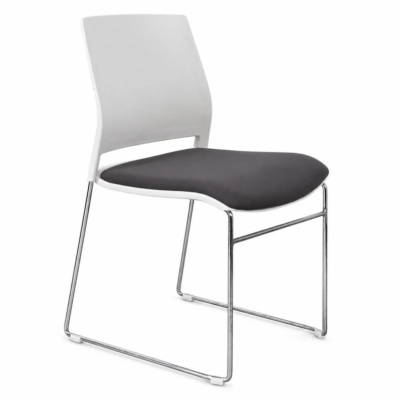 Stapelstuhl weiß/Chrom gepolstert