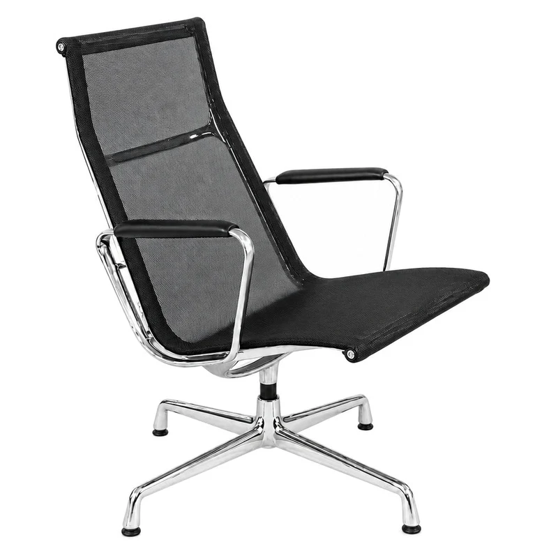 Vitra EA 116 Netz schwarz Chrom mit Lederarmlehnen