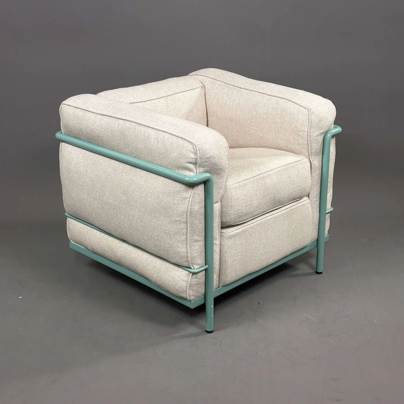 Cassina LC2 Sessel Stoff Leinen beige Gestell türkis