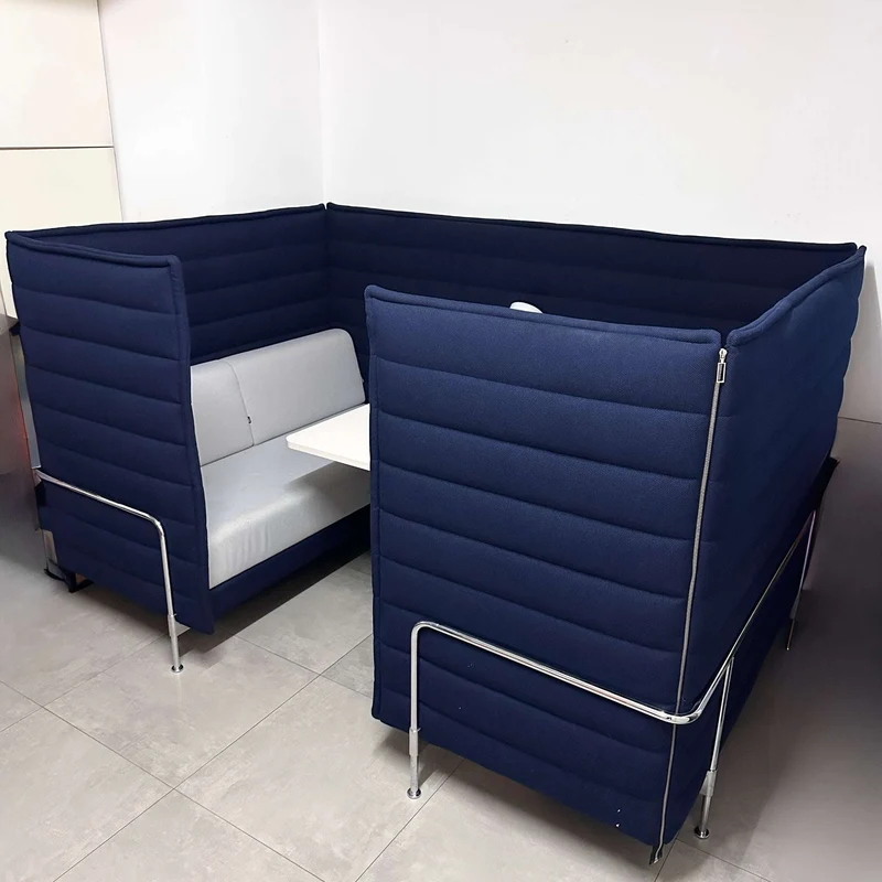 Vitra Alcove Cabin Highback mit Arbeitsplatte dunkelblau / grau