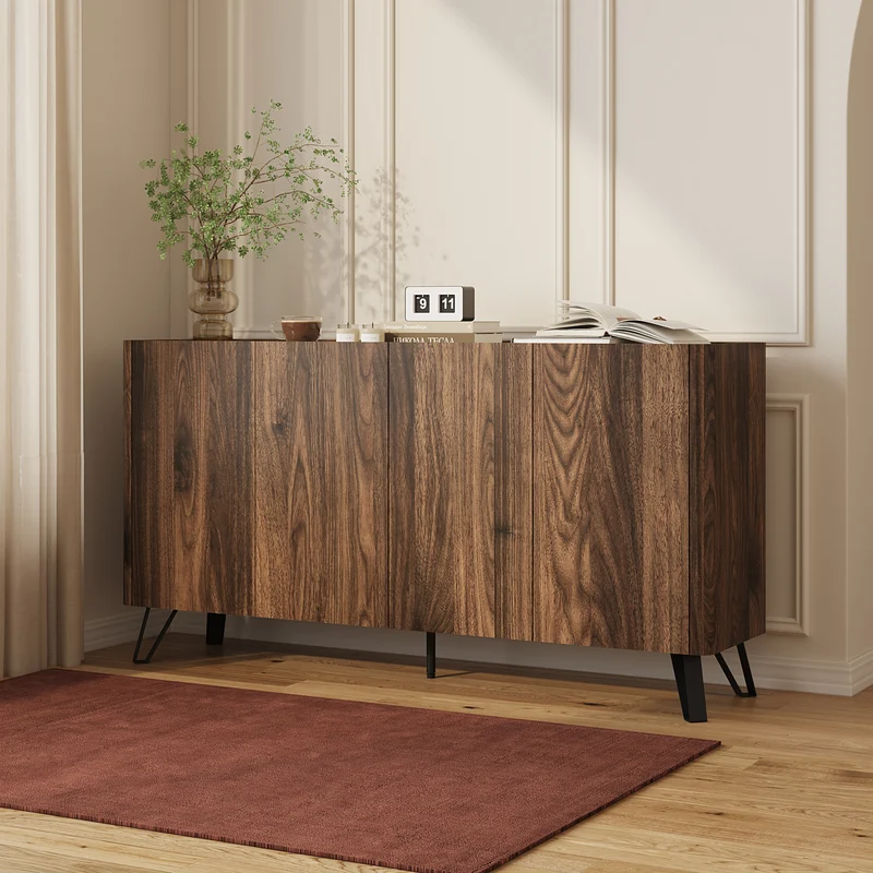 Sideboard Trorlon 160x40x83 cm Walnussoptik/Travertin [en.casa]