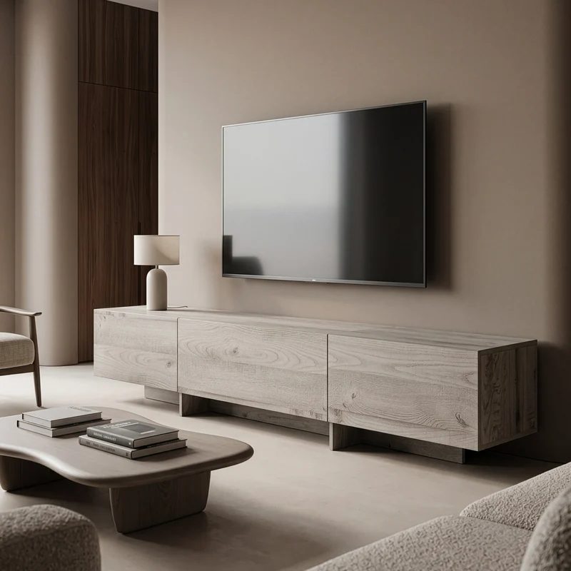 Fernsehschrank Kapipimso mit 3 Klappen 194x31x37 cm Eicheoptik, grau [en.casa]