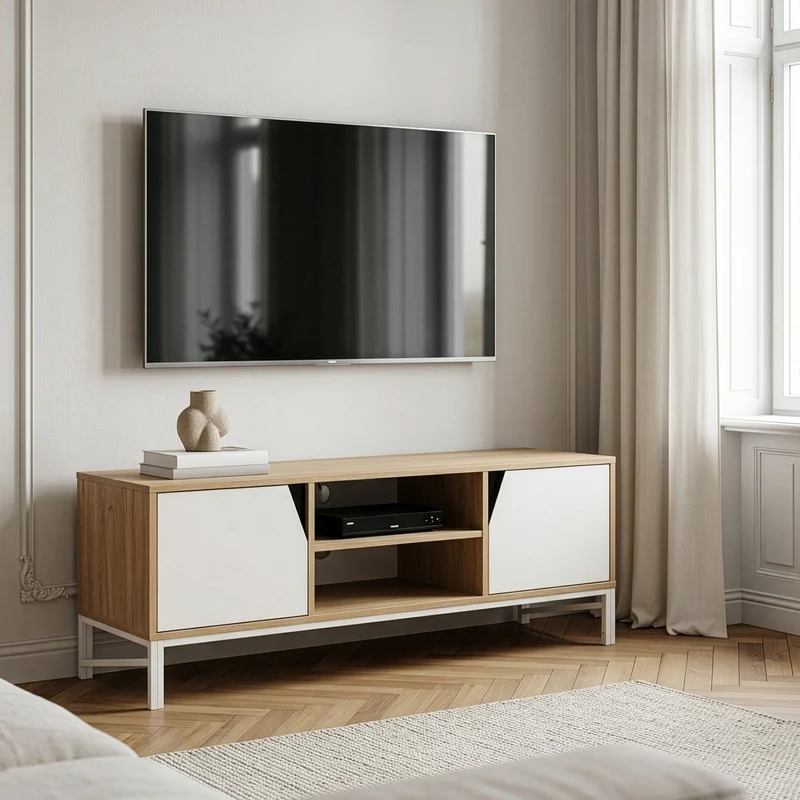 Fernsehschrank Kerrköndam 120x40x46 cm Eicheoptik/Weiß [en.casa]