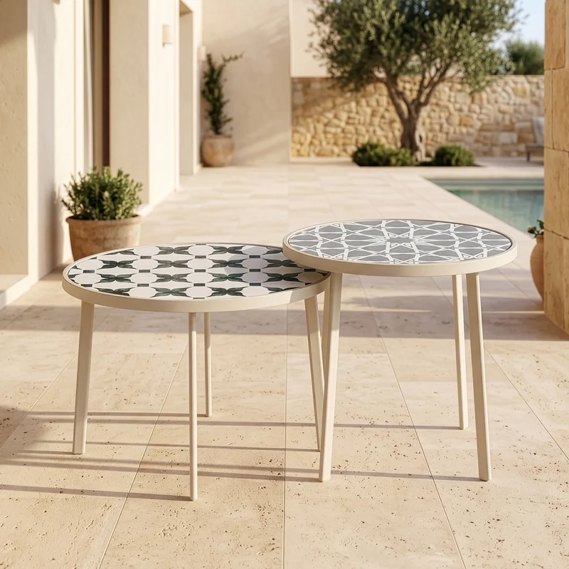 Outdoor Satztisch Faeto 2-tlg. Glasplatte Champagne [casa.pro]