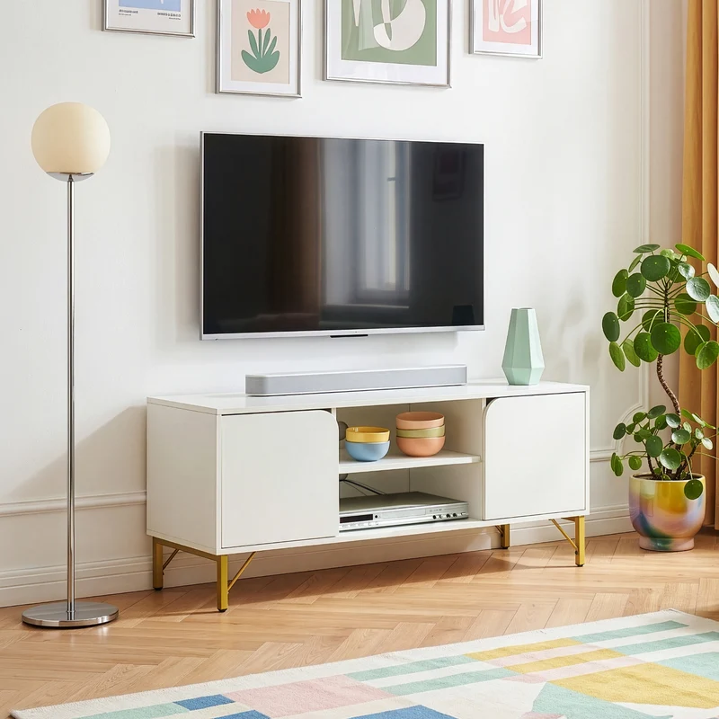 Fernsehschrank Reyri 120x39x52 cm Weiß/Goldfarben [en.casa]