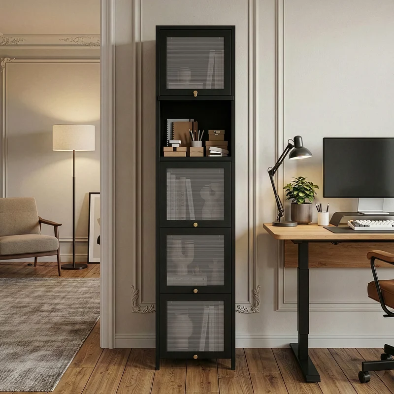 Vitrinenschrank Ostersund 174x40x35 cm Schwarz [en.casa]