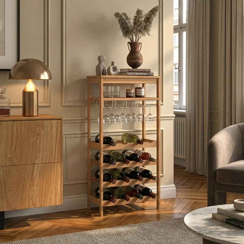 Weinregal Fillby 100x47x29 cm Bambus Natur [en.casa]