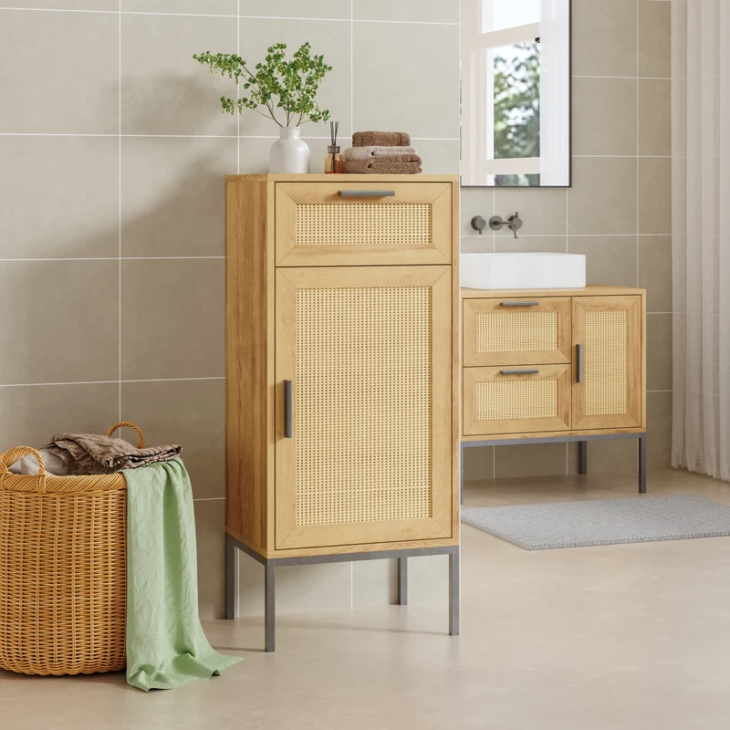 Badezimmerschrank Marhasa 92x40x30 cm Eicheoptik/Schwarz [en.casa]