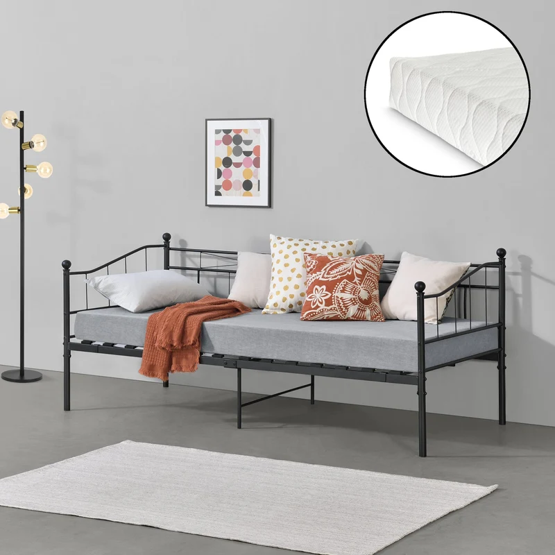 Metallbett Arjeplog 90x200cm mit Matratze versch. Farben en.casa