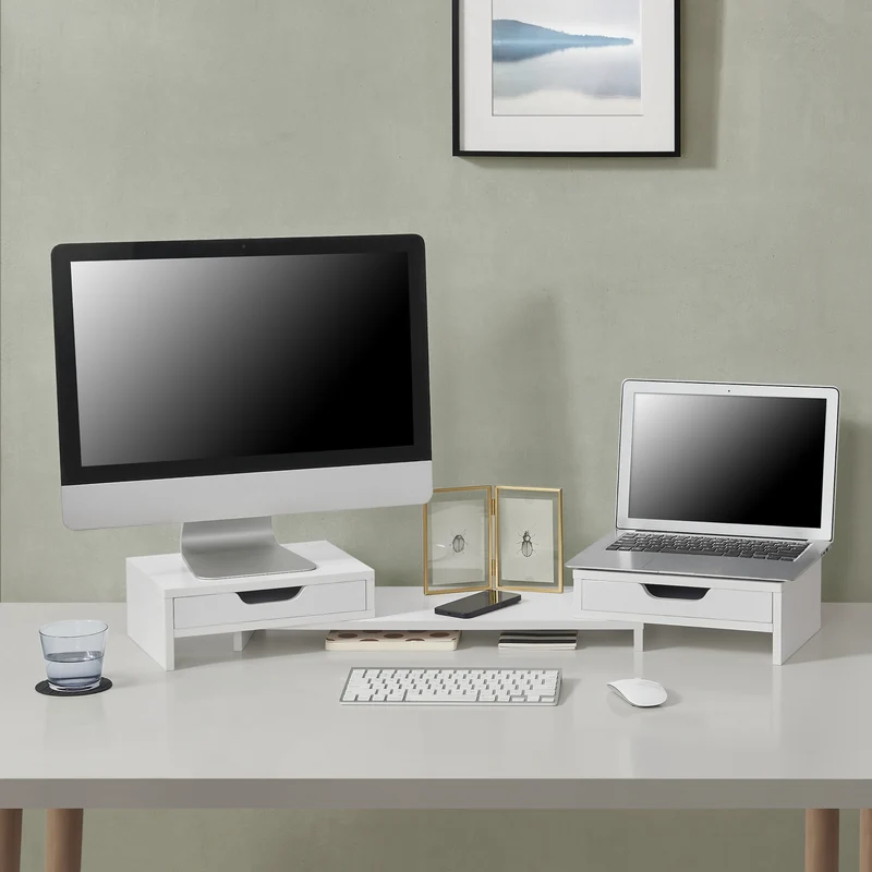 Monitorständer Marttila mit 2 Schubladen 60x22x11cm in versch. Farben [en.casa]