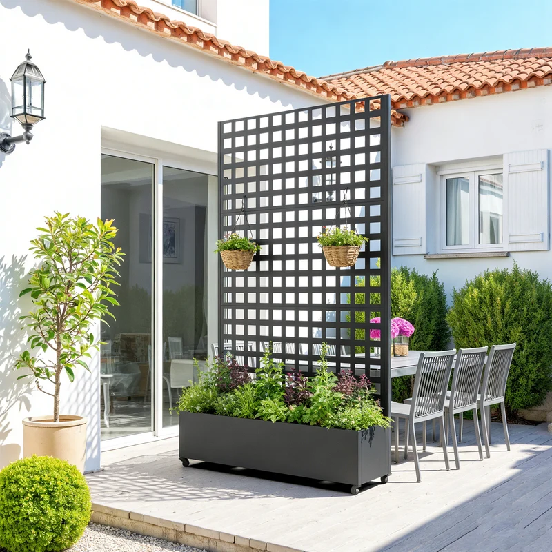 Trennwand Toma mit Blumenkasten Stahl 190x82x38 cm Schwarz [casa.pro]