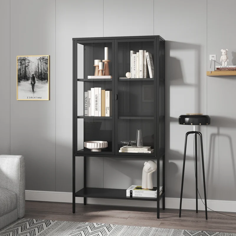 Vitrinenschrank Borshavisa Stahl 2-türig 160x80x35 cm Schwarz [en.casa]