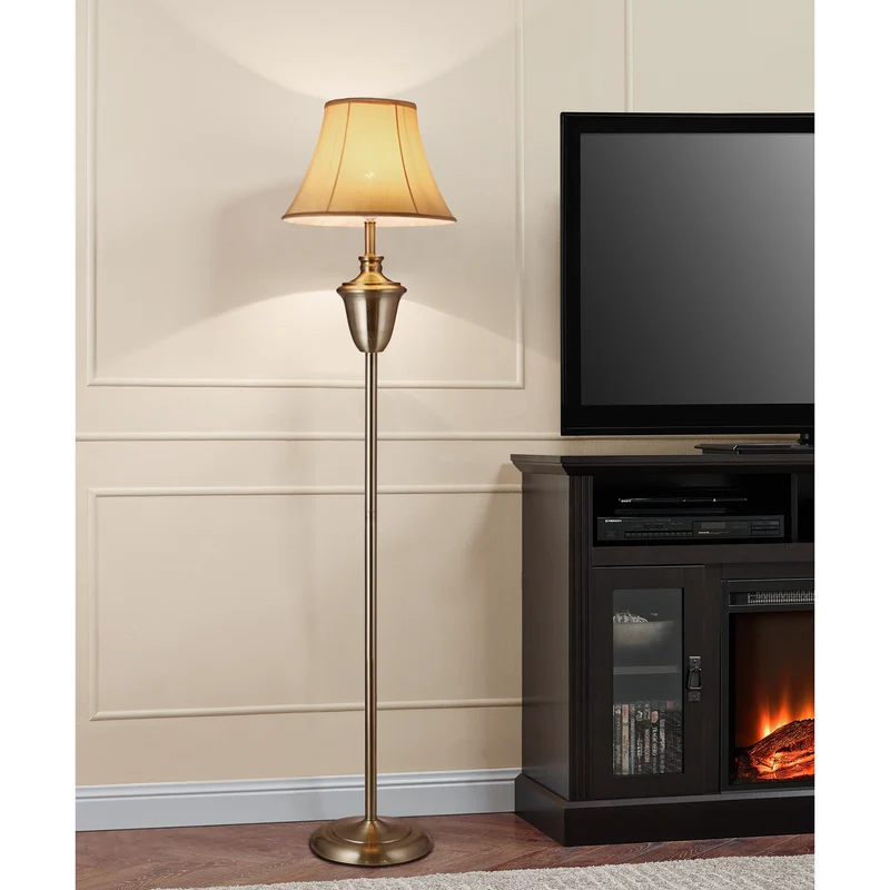 Stehleuchte Madrid 1x E27 Ø35x157 cm Messingfarben/Beige lux.pro