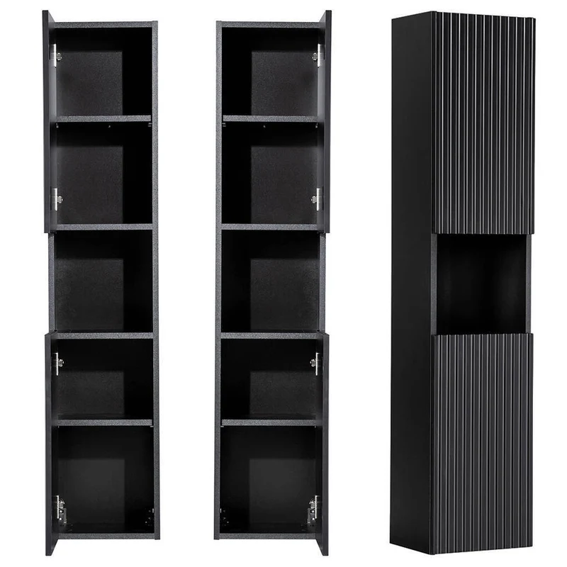 Hochschrank Skelbolu 140x30x25 cm Schwarz [en.casa]