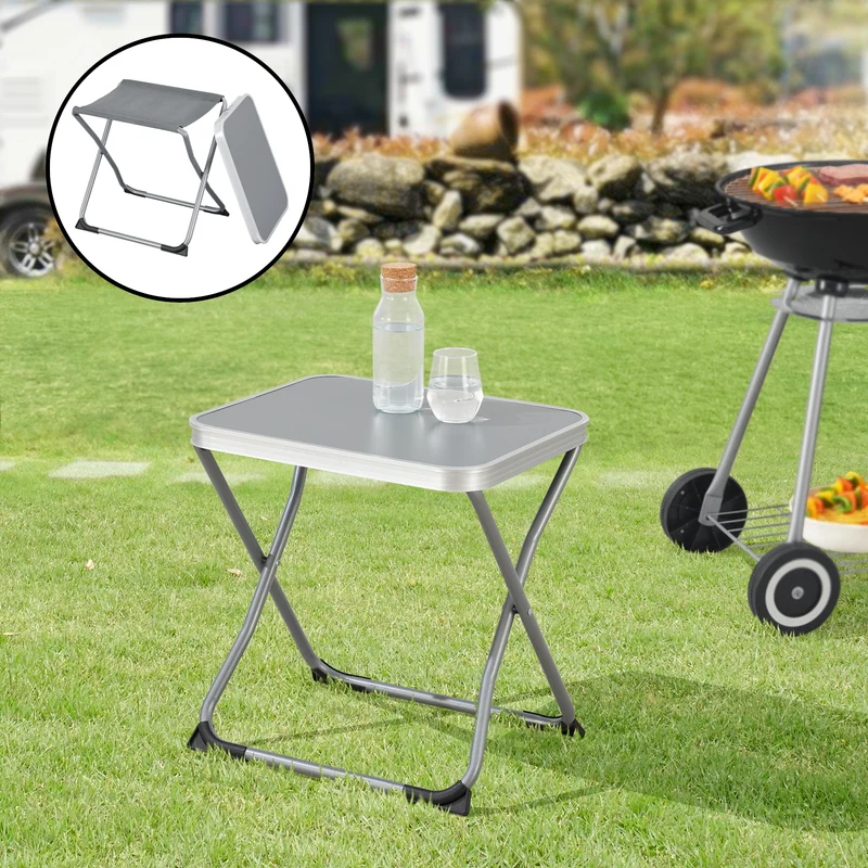 2-in-1 Campinghocker und -Tisch Barete 47x47x37 cm Grau [en.casa]