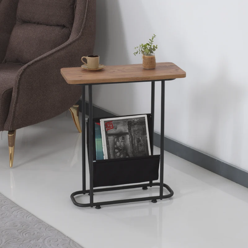 Beistelltisch Bov 64 x 55 x 24 cm Schwarz / Walnuss-Optik [en.casa]
