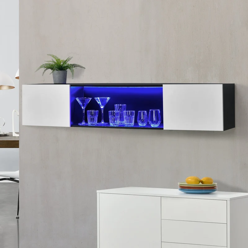 Hängeboard Thabong 150x30x30 cm mit LED Beleuchtung Schwarz/Weiß en.casa