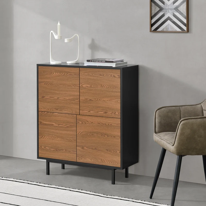 Beistellschrank Gnosjö 80x30x93cm Schwarz/Dunkler Holzton en.casa