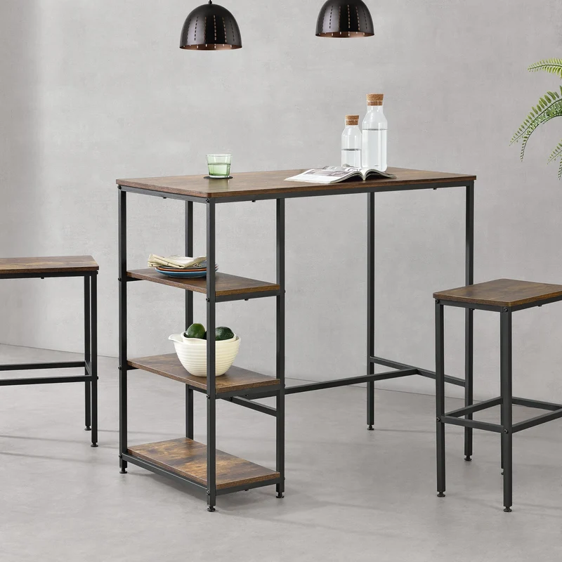 Bartisch Växjö 100x109x60cm Dunkler Holzton en.casa