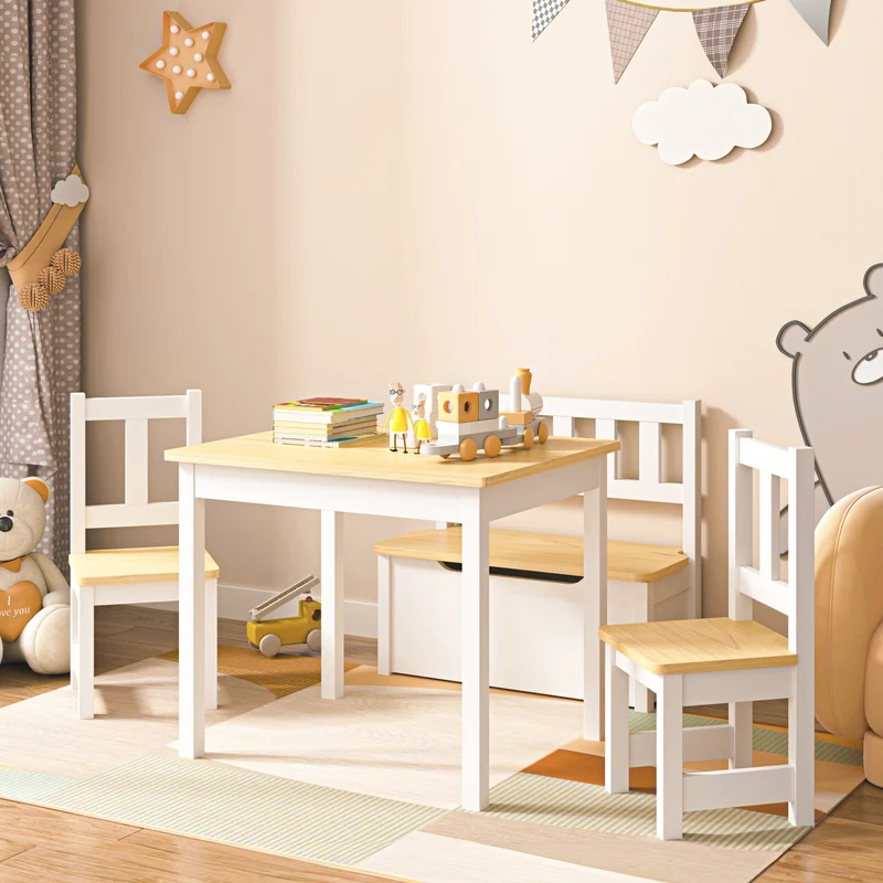 Kindertischset Lousame Kiefernholz Natur / Weiß [en.casa]