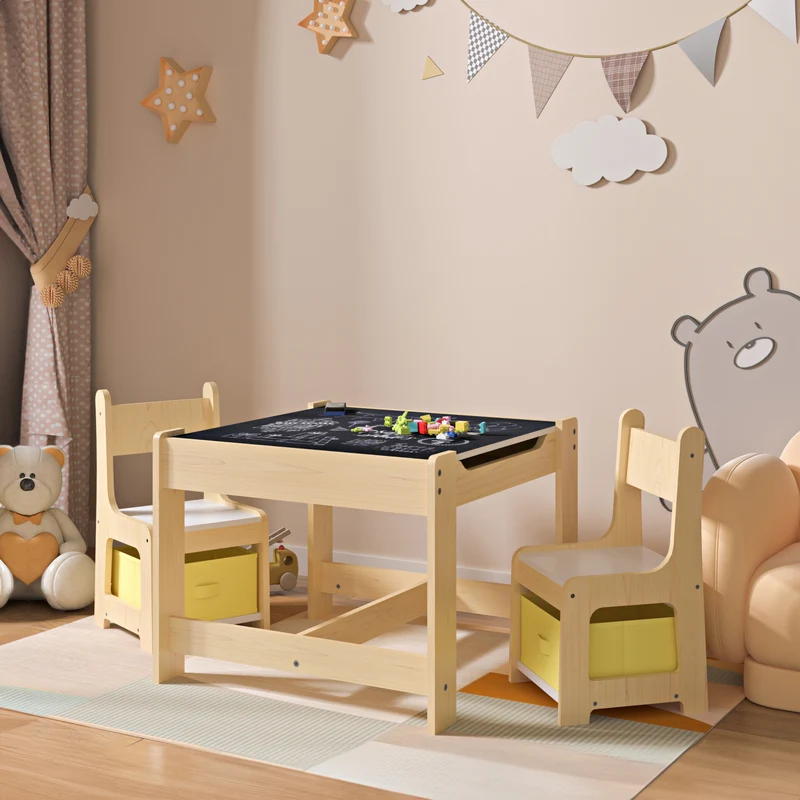 Kindertisch mit 2 Stühlen Irixoa mit Boxen Natur [en.casa]