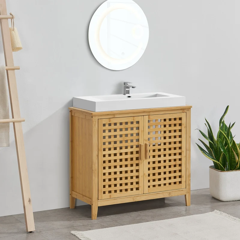 Waschbeckenunterschrank Ingmarsö Bambus 60x67x30cm [en.casa]