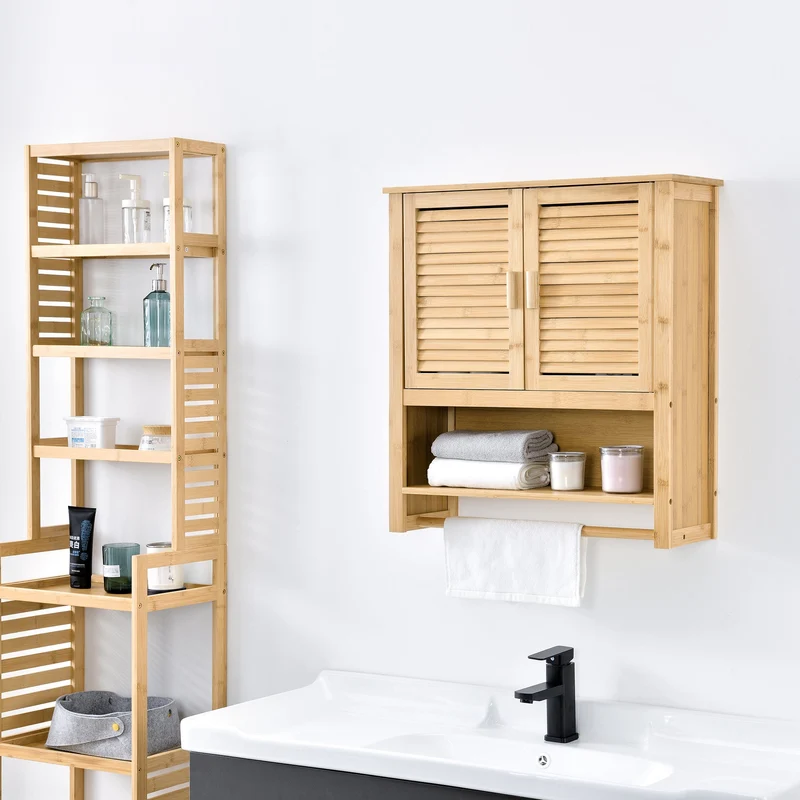 Badezimmerschrank Tyresö Hängeschrank Bambus 66 x 62 x 20 cm [en.casa]