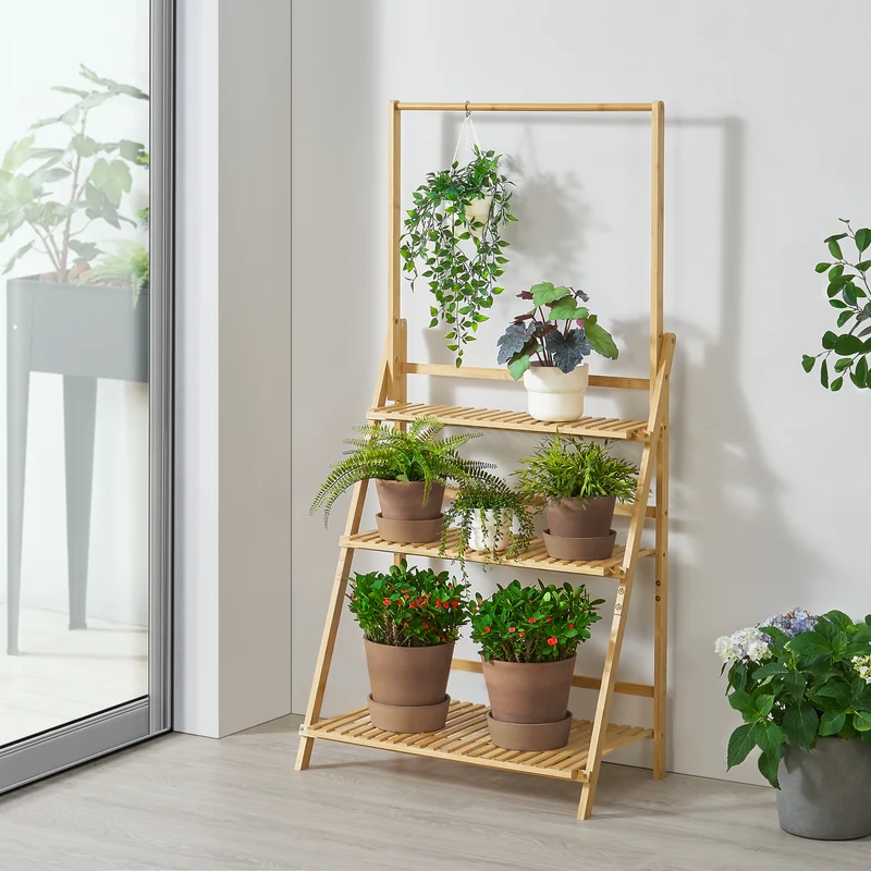Pflanzenleiter Brändö 3-Ebenen 144 x 70 x 39,5 cm Bambus [en.casa]