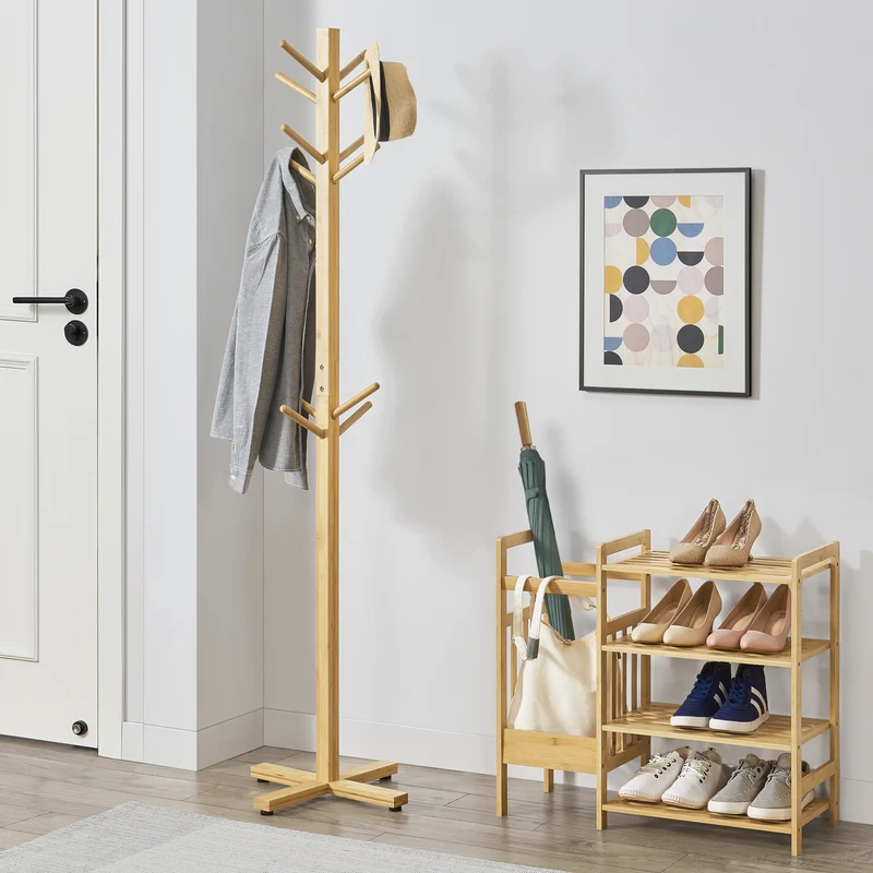 Garderobenständer Jämsä 176 x 38 x 38 cm 12 Haken Bambus Natur [en.casa]