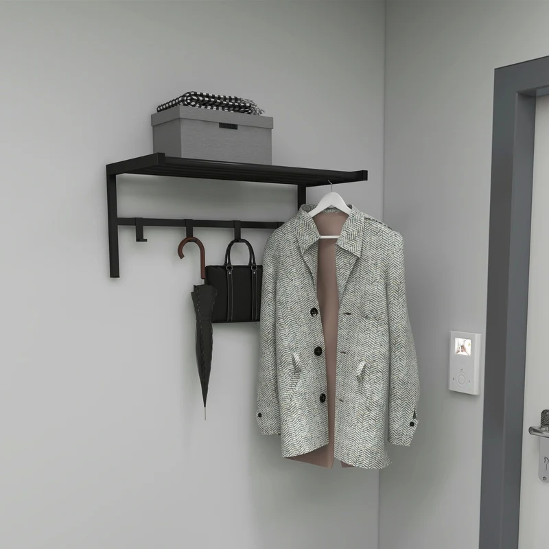 Wandgarderobe Tolga mit Hutablage Schwarz [en.casa]
