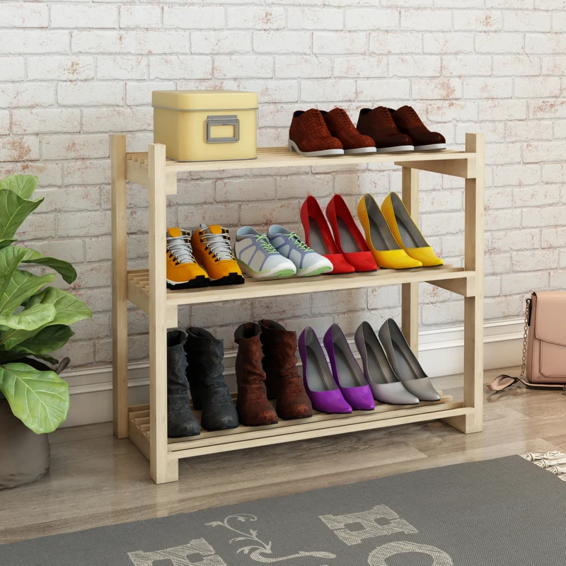Schuhregal Them mit 3 Ablagen Kiefernholz [en.casa]