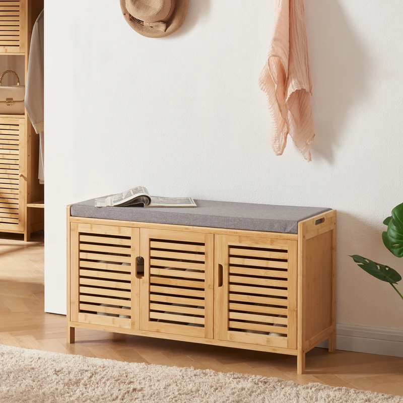 Schuhschrank Selk mit Sitzfläche Bambus [en.casa]