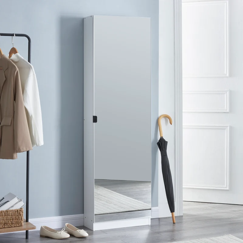 Schuhschrank Meura 160x48x20cm verspiegelt Weiß [en.casa]