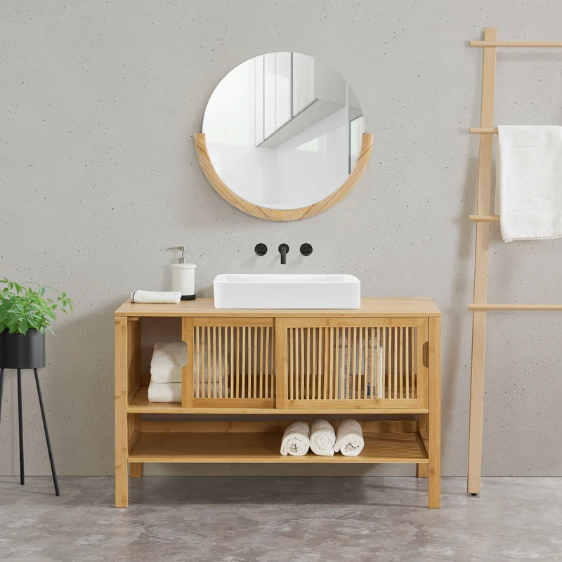 Waschbeckenunterschrank Hvaler 60x100x45cm Bambus [en.casa]