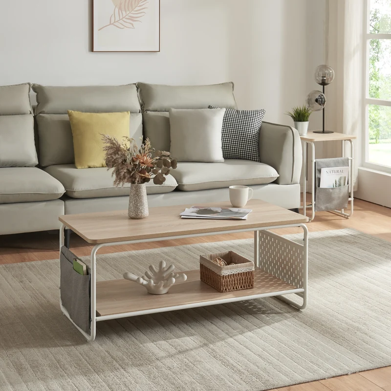 Couchtisch Dyrøy 100x50x43cm Weiß/Eiche [en.casa]