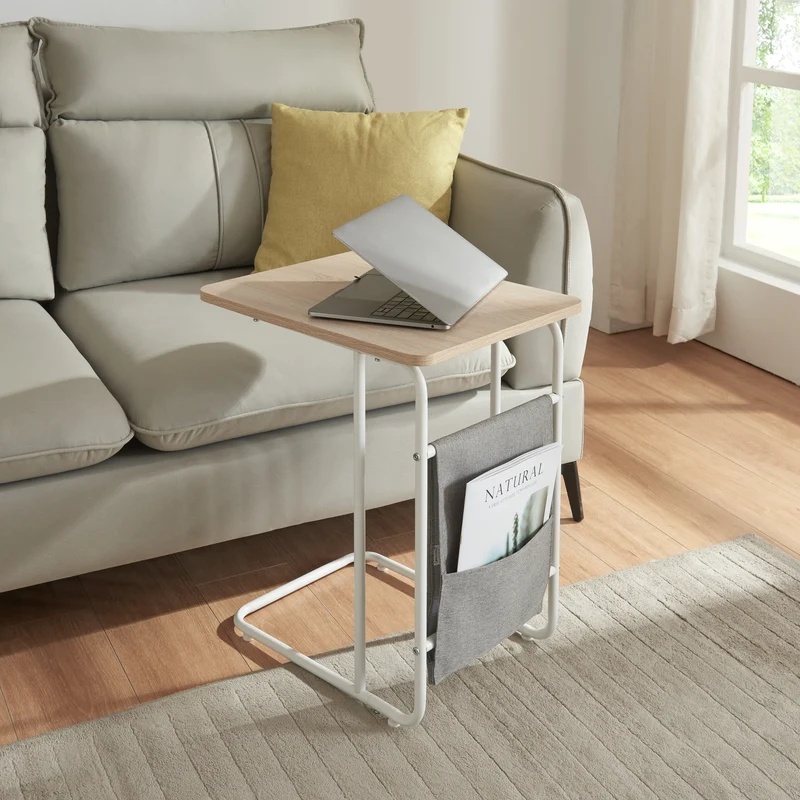 Laptoptisch Dyrøy 56x48x37cm Weiß/Eiche [en.casa]