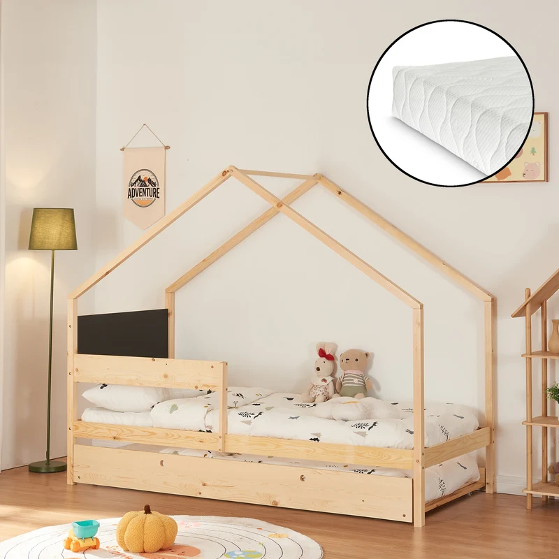 Hausbett Sodankylä mit Ausziehbett mit 2 Matratzen 90x200cm [en.casa]