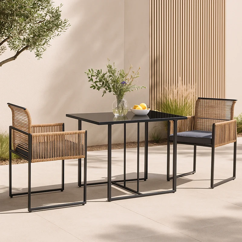 Gartenmöbelset Accadia 3-tlg. Schwarz/Braun [casa.pro]