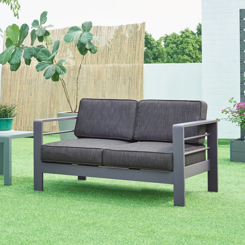 2-Sitzer Outdoor-Sofa Avise Aluminium Dunkelgrau [casa.pro]