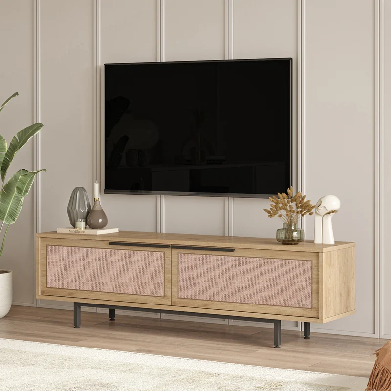 TV Schrank Kvænangen Eichen- und Rattanoptik [en.casa]