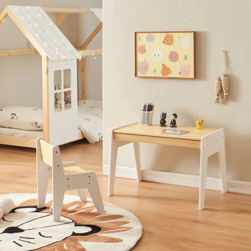 Kinderschreibtisch mit Stuhl Skinnskatteberg Holz/Weiß [en.casa]