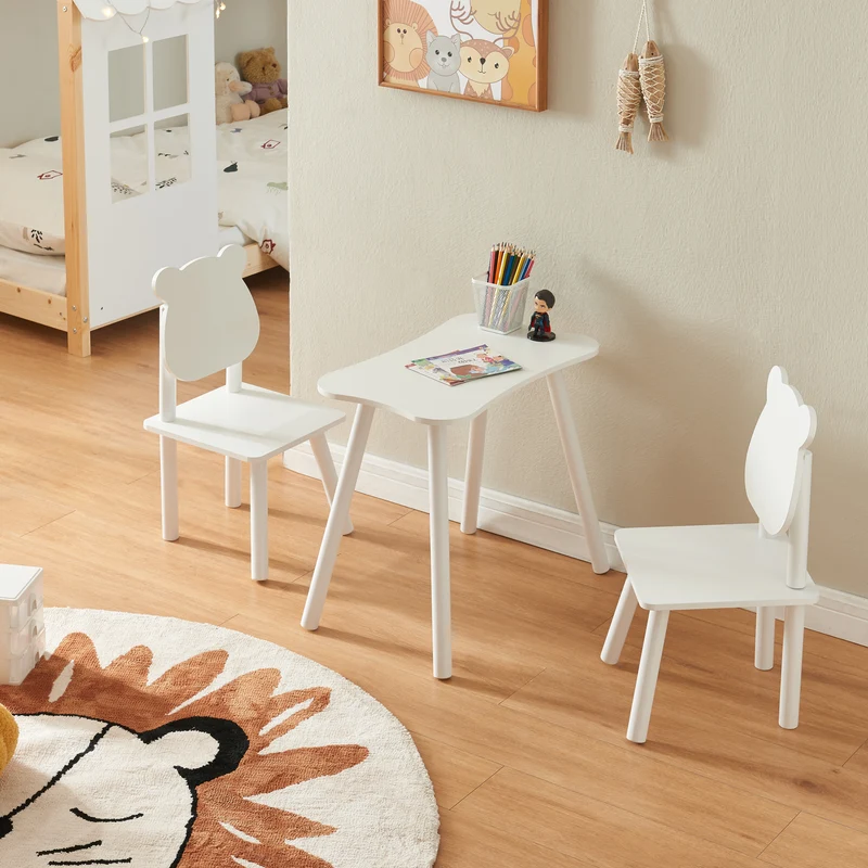 Kindersitzgruppe Panjang mit Teddybär-Design Weiß [en.casa]