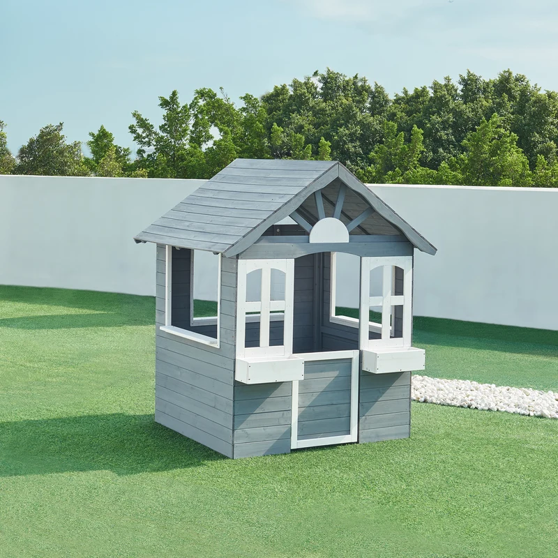 Kinderspielhaus Vesa 138x120x102 cm Tannenholz Grau [casa.pro]