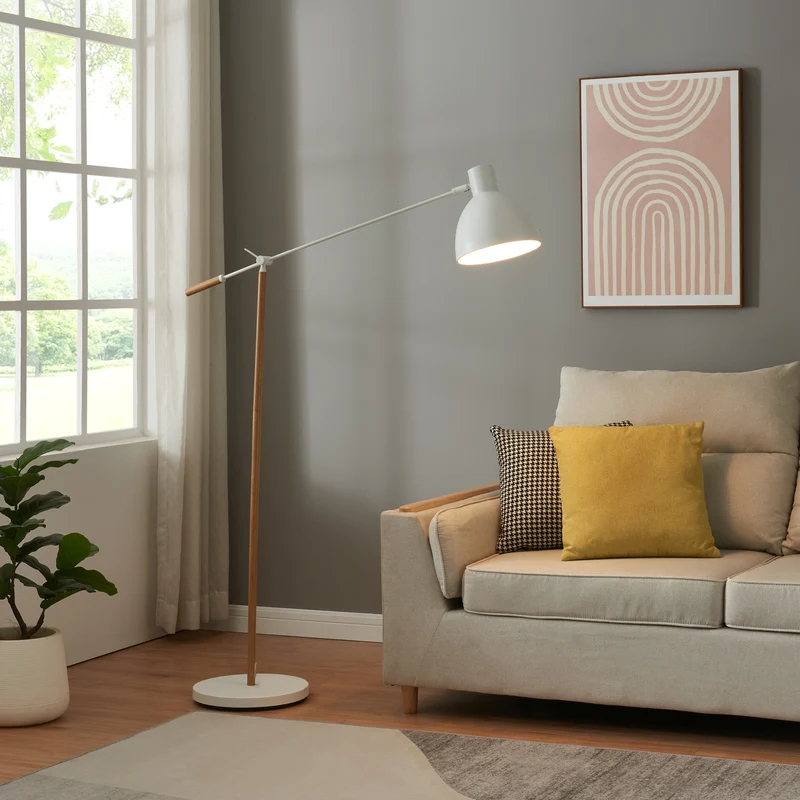 Stehleuchte Banchory Metall 163 cm Holzoptik/Weiß [lux.pro]