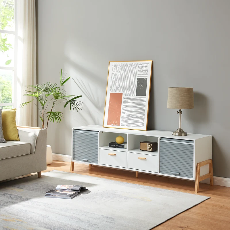 Fernsehschrank Kvaefjord 160x40x52 cm Weiß/Grau [en.casa]