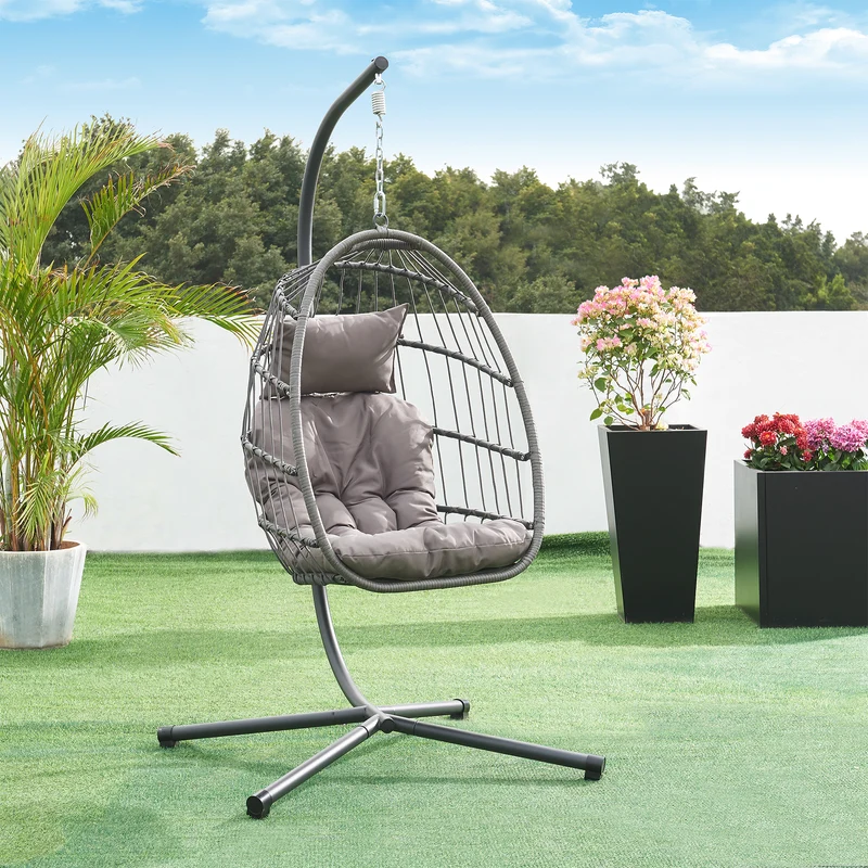 Hängesessel Edeng mit Gestell 196x110x95 cm Grau [en.casa]